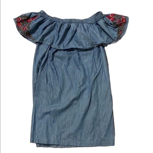 SUGAR LIPS off shoulder chambray embroidered dress - Picture 4 of 9